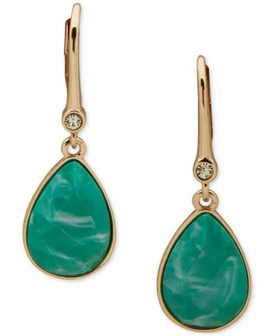 Dkny Gold-tone Pave & Tear-shape Stone Drop Earrings In Turquoise
