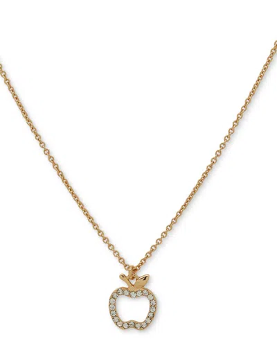 Dkny Gold-tone Pave Crystal Apple Pendant Necklace, 16" + 3" Extender In Crystal Wh
