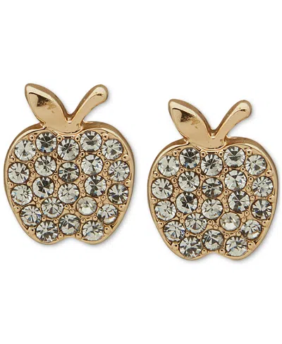 Dkny Gold-tone Pave Crystal Apple Stud Earrings In Crystal Wh