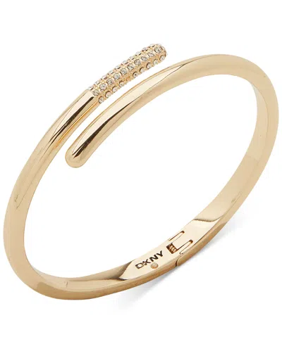 Dkny Gold-tone Pave Crystal Bypass Bangle Bracelet In Crystal Wh