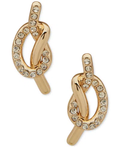 Dkny Gold-tone Pave Crystal Knot Stud Earrings In Yellow