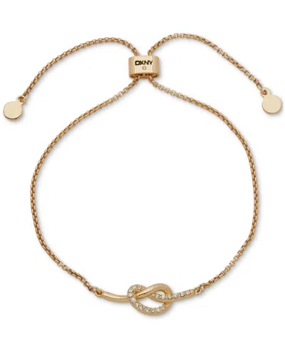 Dkny Gold-tone Pave Knot Accent Slider Bracelet