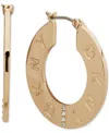 Dkny Gold-tone Pave Logo Flat Hoop Earrings, 0.66"