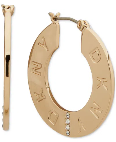 Dkny Gold-tone Pave Logo Flat Hoop Earrings, 0.66"