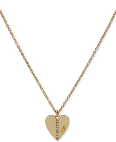 Dkny Gold-tone Pave Logo Heart Pendant Necklace, 16" + 3" Extender In Multi