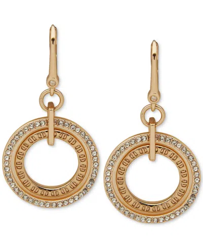 Dkny Gold-tone Pave Logo Orbital Drop Earrings In Crystal Wh