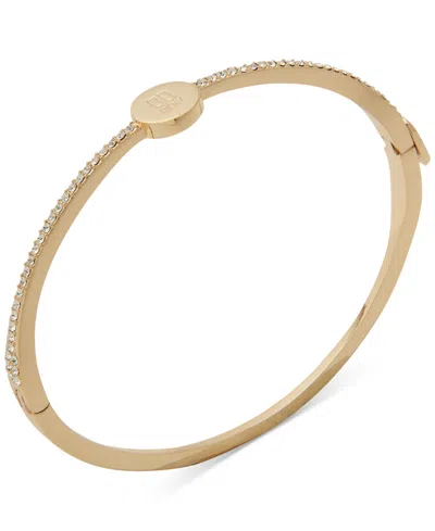 Dkny Gold-tone Pave Logo Thin Bangle Bracelet In Crystal Wh