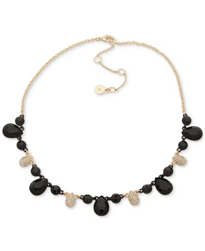 Dkny Gold-tone Pave Oval & Tear-shape Stone Statement Necklace, 16" + 3" Extender In Jet