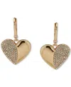 Dkny Gold-tone Pave Puffy Heart Drop Earrings In Crystal