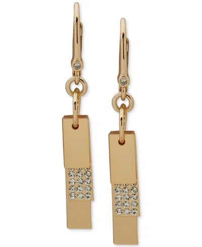 Dkny Gold-tone Pave Shaky Tag Drop Earrings In Crystal Wh
