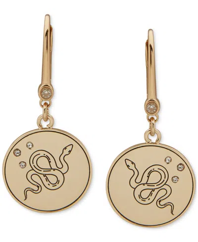 Dkny Gold-tone Pave Snake Coin Drop Earrings In Crystal