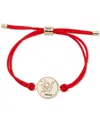 Dkny Gold-tone Pave Snake Coin Red Cord Slider Bracelet In Red