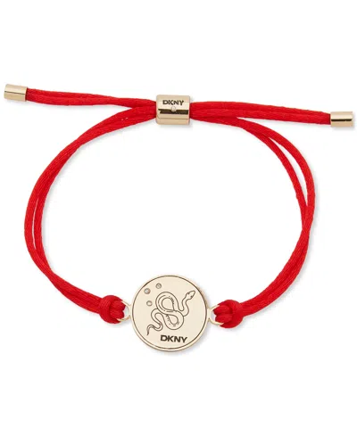 Dkny Gold-tone Pave Snake Coin Red Cord Slider Bracelet