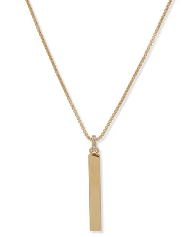 Dkny Gold-tone Polished Long Bar Pendant Necklace In White