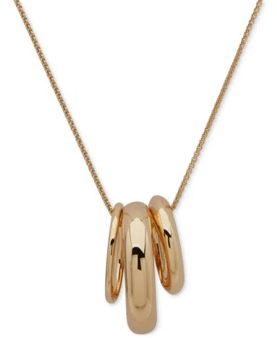 Dkny Gold-tone Puffy Ring Pendant 40" Adjustable Necklace