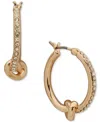 Dkny Gold-tone Small Pave Knot Hoop Earrings, 0.7" In Crystal White