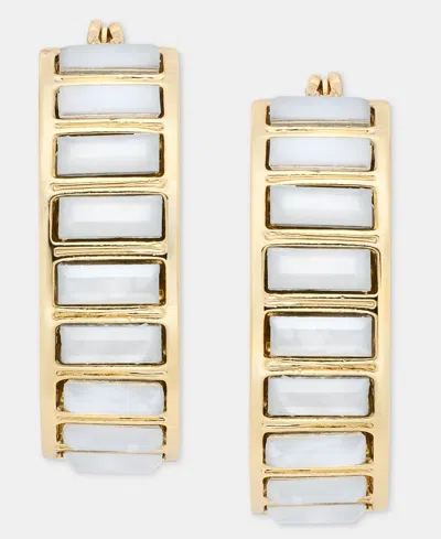 Dkny Gold-tone Stone Baguette Small Hoop Earrings In Neutral