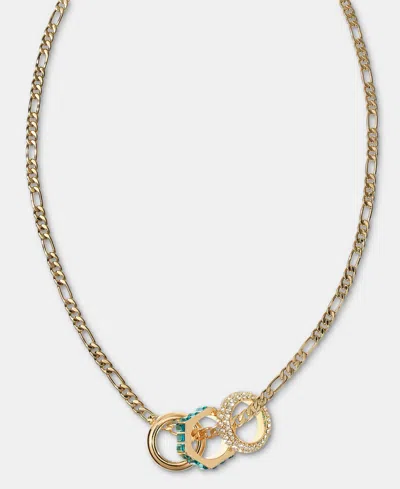 Dkny Gold-tone Stone, Pave & Polished Rondelle Figaro Link Collar Necklace, 16" + 3" Extender