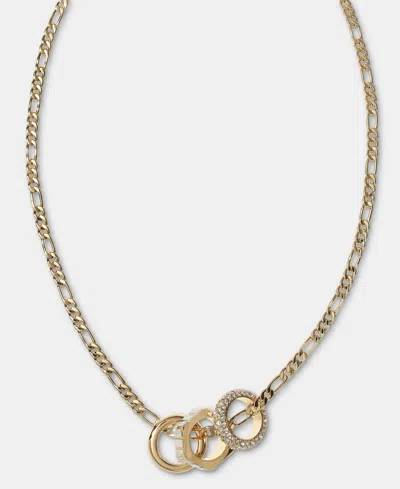Dkny Gold-tone Stone, Pave & Polished Rondelle Figaro Link Collar Necklace, 16" + 3" Extender In Gray