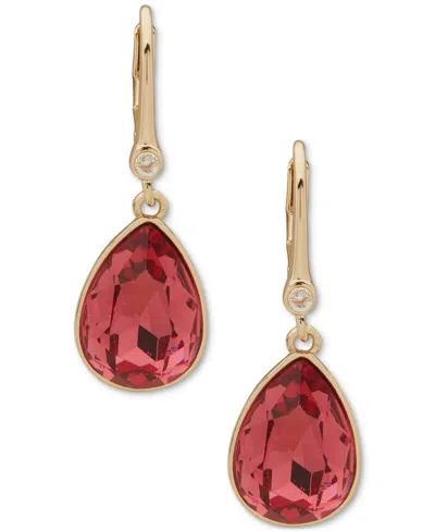Dkny Gold-tone Tear-shape Color Crystal Drop Earrings In Neutral