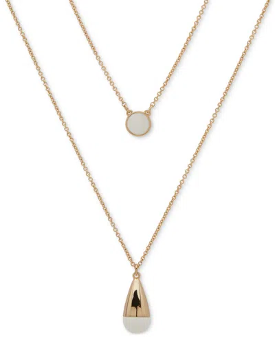Dkny Gold-tone White Bead Two-row Pendant Necklace, 16" + 3" Extender