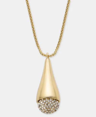 Dkny Gold-tone 40" Crystal Pave Beaded Pendant Necklace In Pink