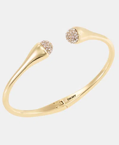 Dkny Gold-tone Crystal Pave Beaded Cuff Bracelet In Orange