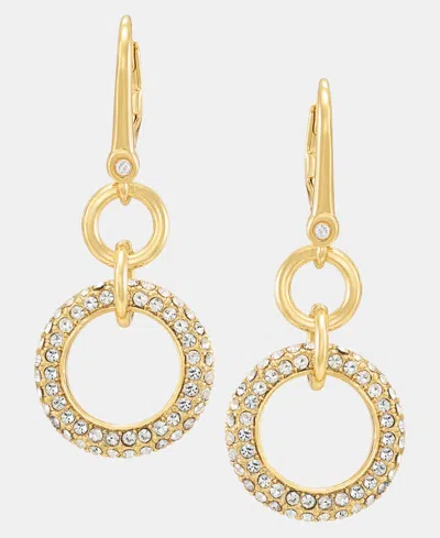 Dkny Gold-tone Crystal Pave Circle Double Drop Earrings In White