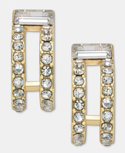 Dkny Gold-tone Crystal Stone Pave C Hoop Earrings In White