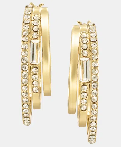 Dkny Gold-tone Crystal Three-row Pave Split Hoop Earrings In White