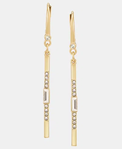 Dkny Gold-tone Drama Crystal Pave Bar Linear Earrings In White