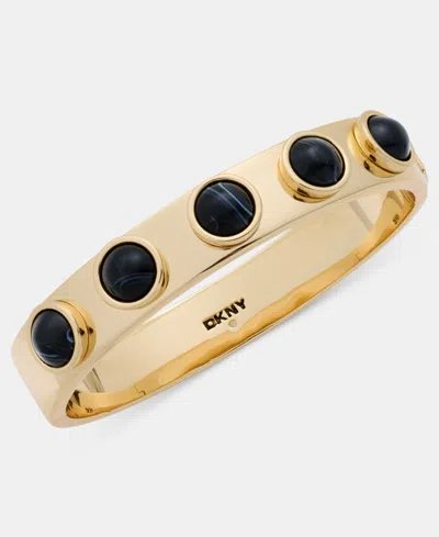 Dkny Gold-tone Dynamic Jet Cabochon Bangle Bracelet In Black