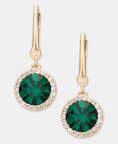 Dkny Gold-tone Glass Crystal Inlay Minimalist Drop Earrings In Green