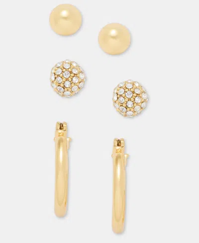 Dkny Gold-tone Stud And Hoop Earrings, Set Of 3 In Neutral