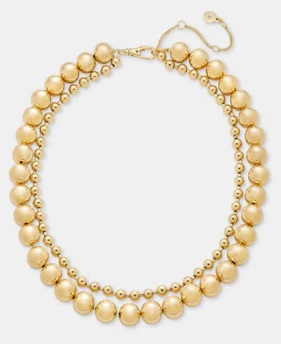 Dkny Gold-tone Two-row Ball Chain Collar Necklace In Pink