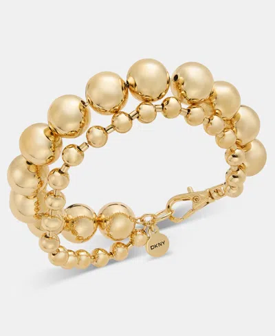 Dkny Gold-tone Two-row Dynamic Ball Chain Flex Bracelet In Neutral