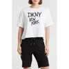 Dkny Rhinestone Graffiti Logo T-shirt In White/black