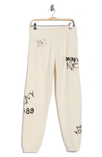 Dkny Graffiti Logo High Waist Relaxed Joggers In Neutral