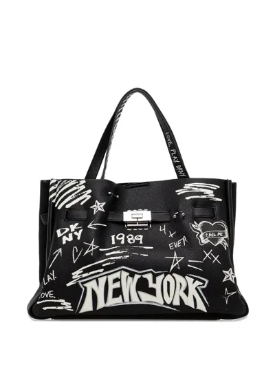 Dkny Grafitti-print Tote Bag In White