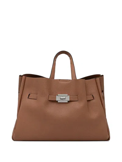 Dkny Grained-leather Tote Bag In Brown