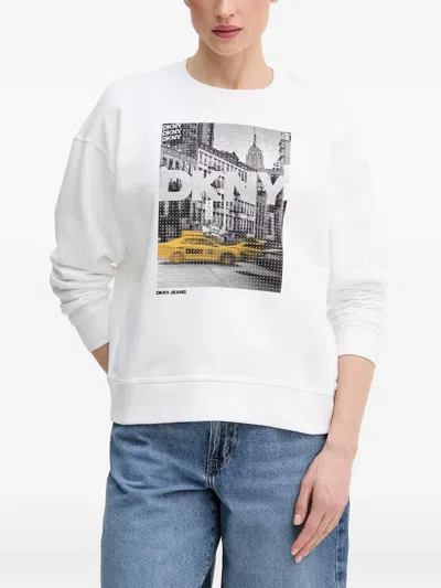 Dkny Graphic Print Sweatshirt In White