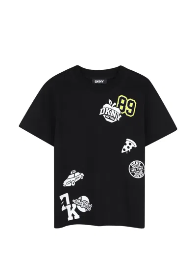 Dkny Kids' Graphic-print T-shirt In Black