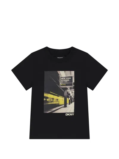 Dkny Kids' T-shirt Mit Grafischem Print In Black
