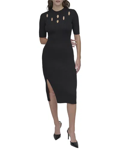Dkny Grated Yoke Sweaterdress In Black