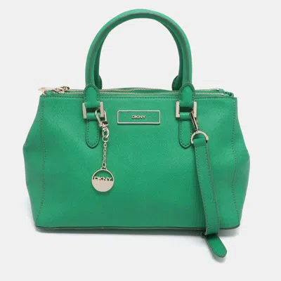 Pre-owned Dkny Green Saffiano Leather Robinson Double Zip Tote