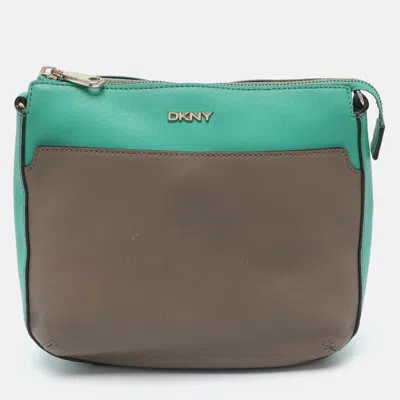 Pre-owned Dkny Green/etoupe Saffiano Leather Crossbody Bag