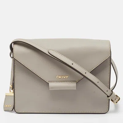 Pre-owned Dkny Grey Leather Bryant Park Edge Flap Crossbody Bag