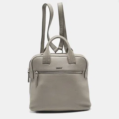 Dkny Grey Leather Convertible Backpack In Gray