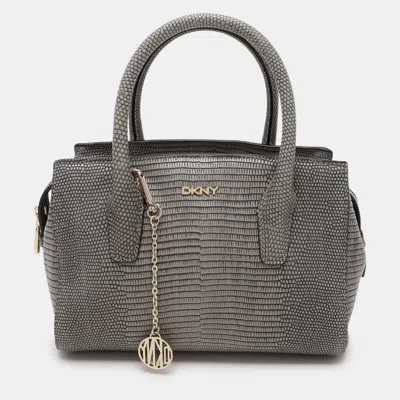 Pre-owned Dkny Grey Lizard Embossed Leather Satchel