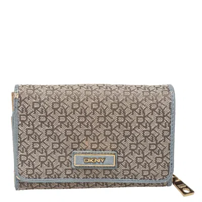 Dkny Grey Monogram Canvas And Leather Flap Wallet In Gray